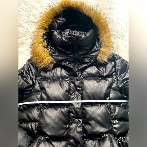 AQUA Jet Black Hooded Down Jacket With Fur Trim Size Small - Picture 7 of 15